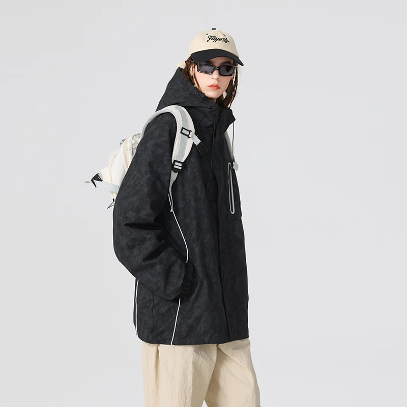 Herren technische Regenjacke mit Kapuze, wasserdichtem Material und Brust-Reißverschluss Drune