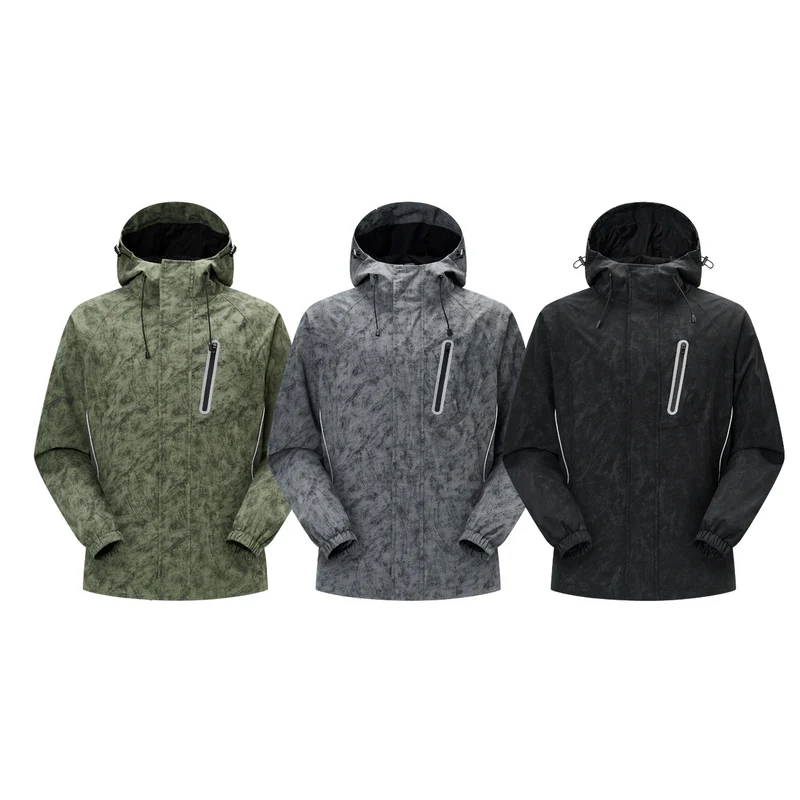 Herren technische Regenjacke mit Kapuze, wasserdichtem Material und Brust-Reißverschluss Drune