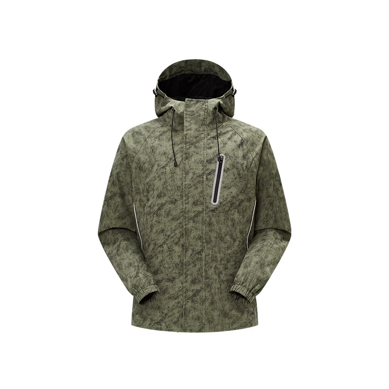 Herren technische Regenjacke mit Kapuze, wasserdichtem Material und Brust-Reißverschluss Drune