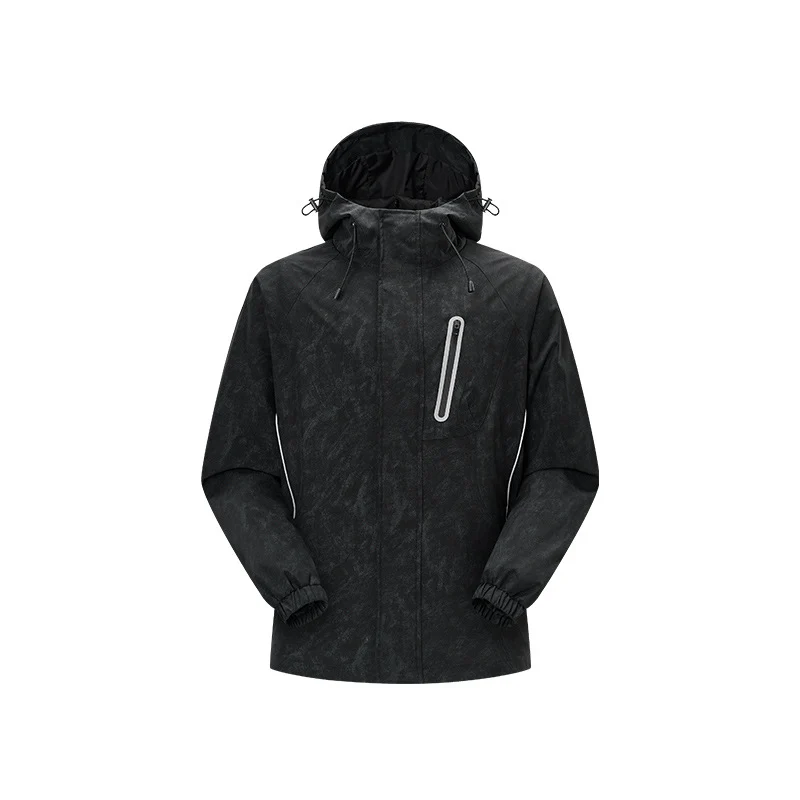 Herren technische Regenjacke mit Kapuze, wasserdichtem Material und Brust-Reißverschluss Drune