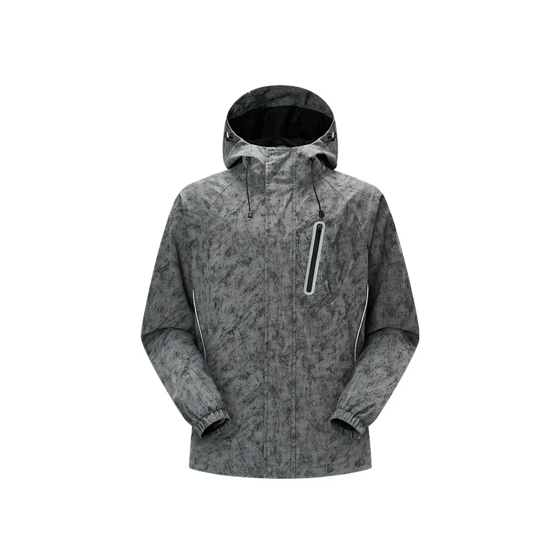 Herren technische Regenjacke mit Kapuze, wasserdichtem Material und Brust-Reißverschluss Drune
