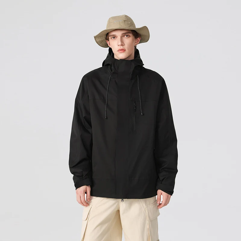 Herren Technische Regen- und Softshell-Jacke mit verstellbarer Kapuze und Brustreißverschluss Drune