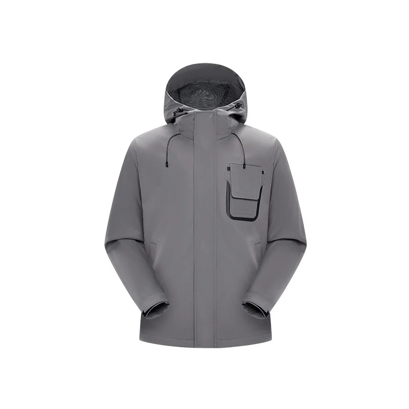 Herren Technische Funktionsjacke mit Kapuze, wasserabweisendem Softshell und Brustklappen-Tasche Drune