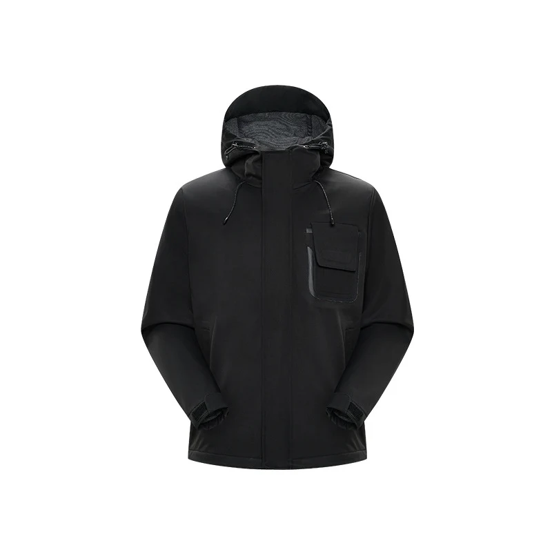 Herren Technische Funktionsjacke mit Kapuze, wasserabweisendem Softshell und Brustklappen-Tasche Drune