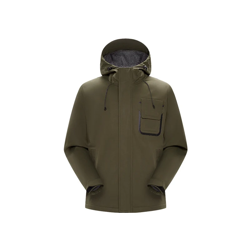 Herren Technische Funktionsjacke mit Kapuze, wasserabweisendem Softshell und Brustklappen-Tasche Drune